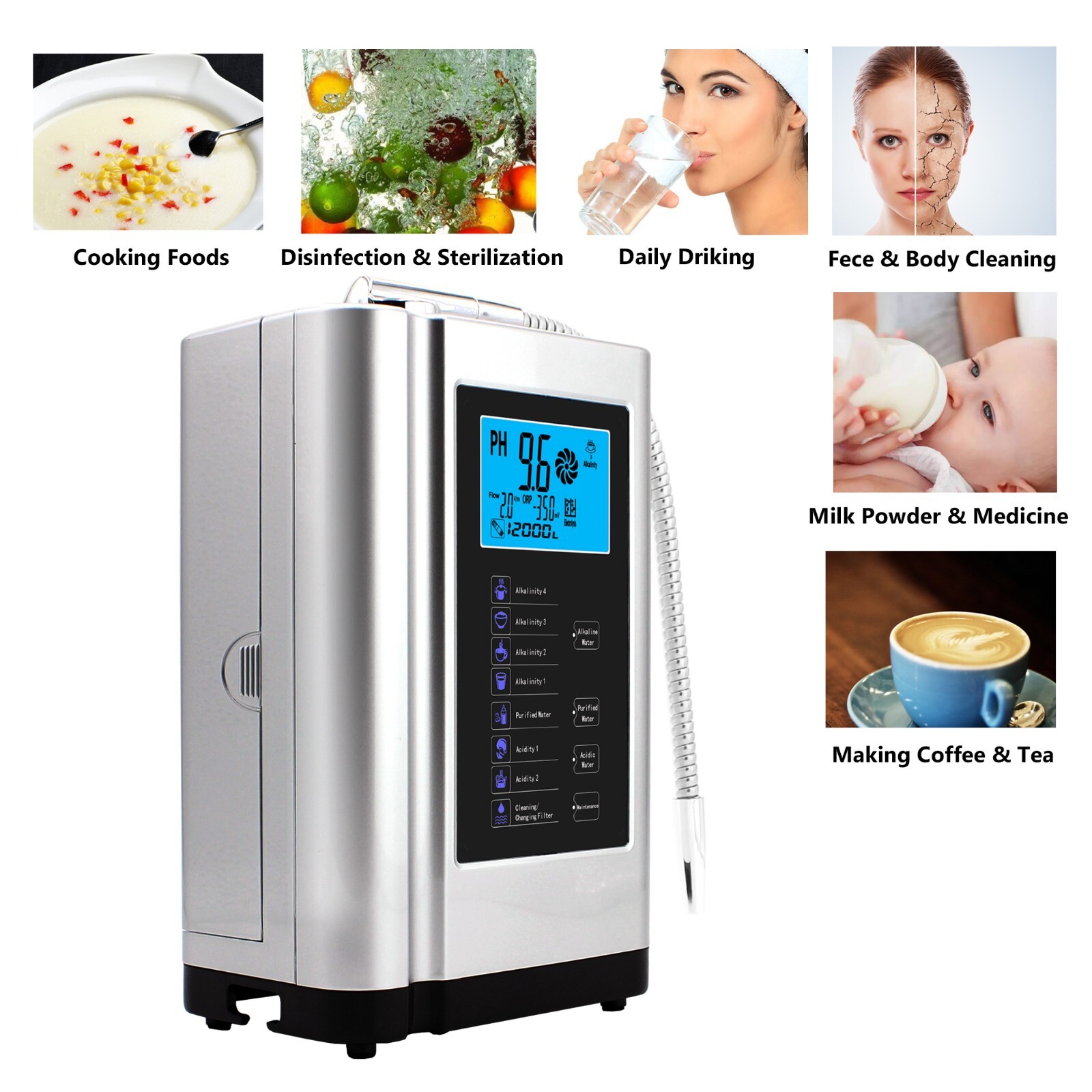 Alkaline Water Ionizer machine hydrogen water Purifier pH3.5-10.5 Water filter