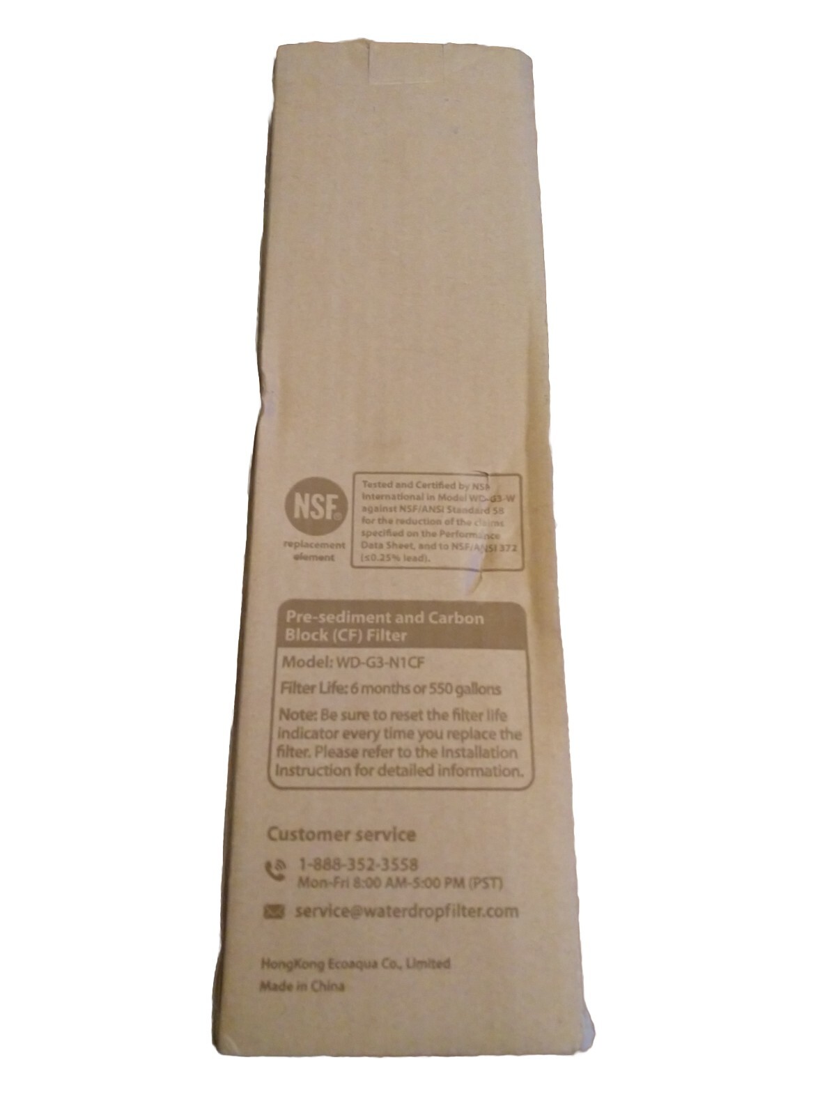 Waterdrop CF Filter WD-G3-N1CF, 6-month Lifetime for Reverse Osmosis RO System