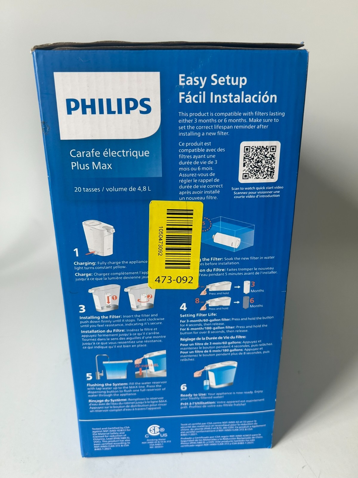 Philips 20 Cup Powered Pitcher Plus Max Water Filter, ADD5903. Fits in Fridge.