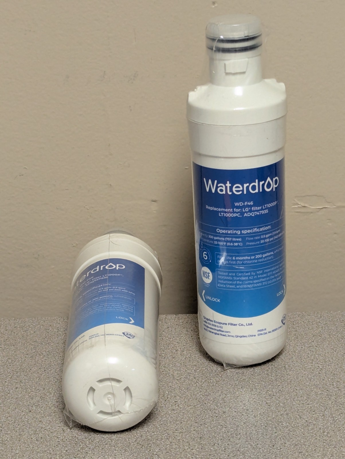 2 Pack Waterdrop Replacement Refrigerator Water Filter WD-F46 for LG