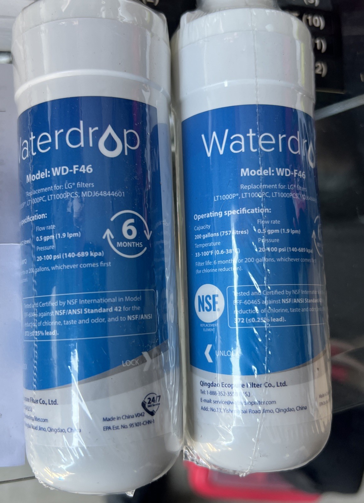 NEW 2 pack Waterdrop Replacement Filter For LG (Model: WD-F46) see photos