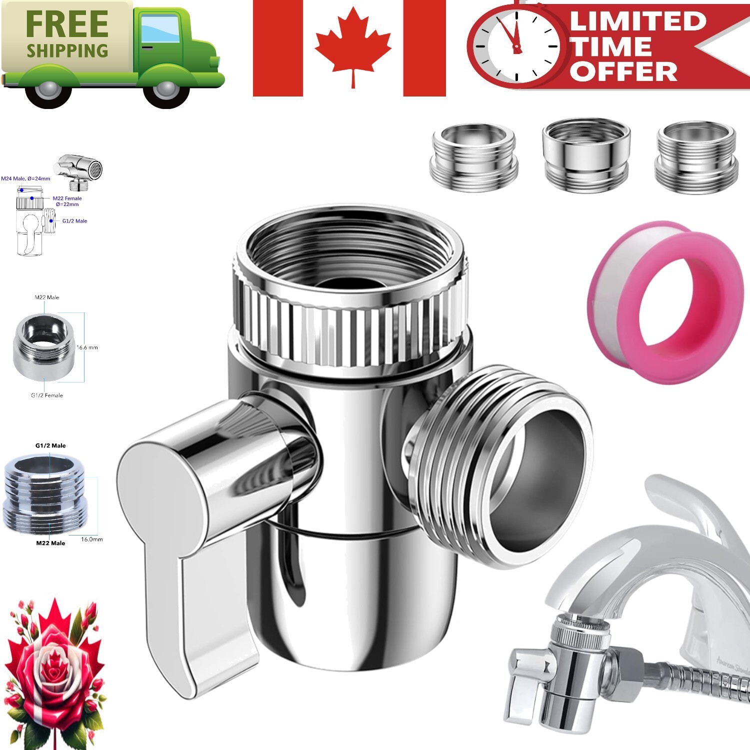 Compact Kitchen & Bath Diverter Valve with Multiple Adapters – Premium Quality