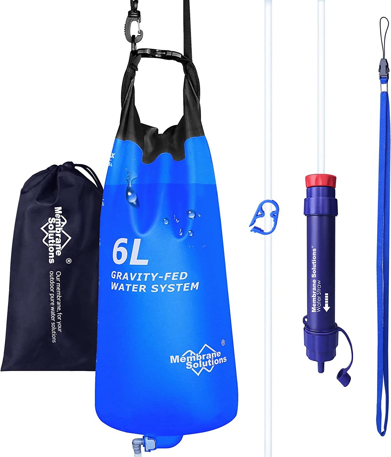 6L Gravity Water Filter Straw Bag Drinking Purifier Outdoor Camping Emergency