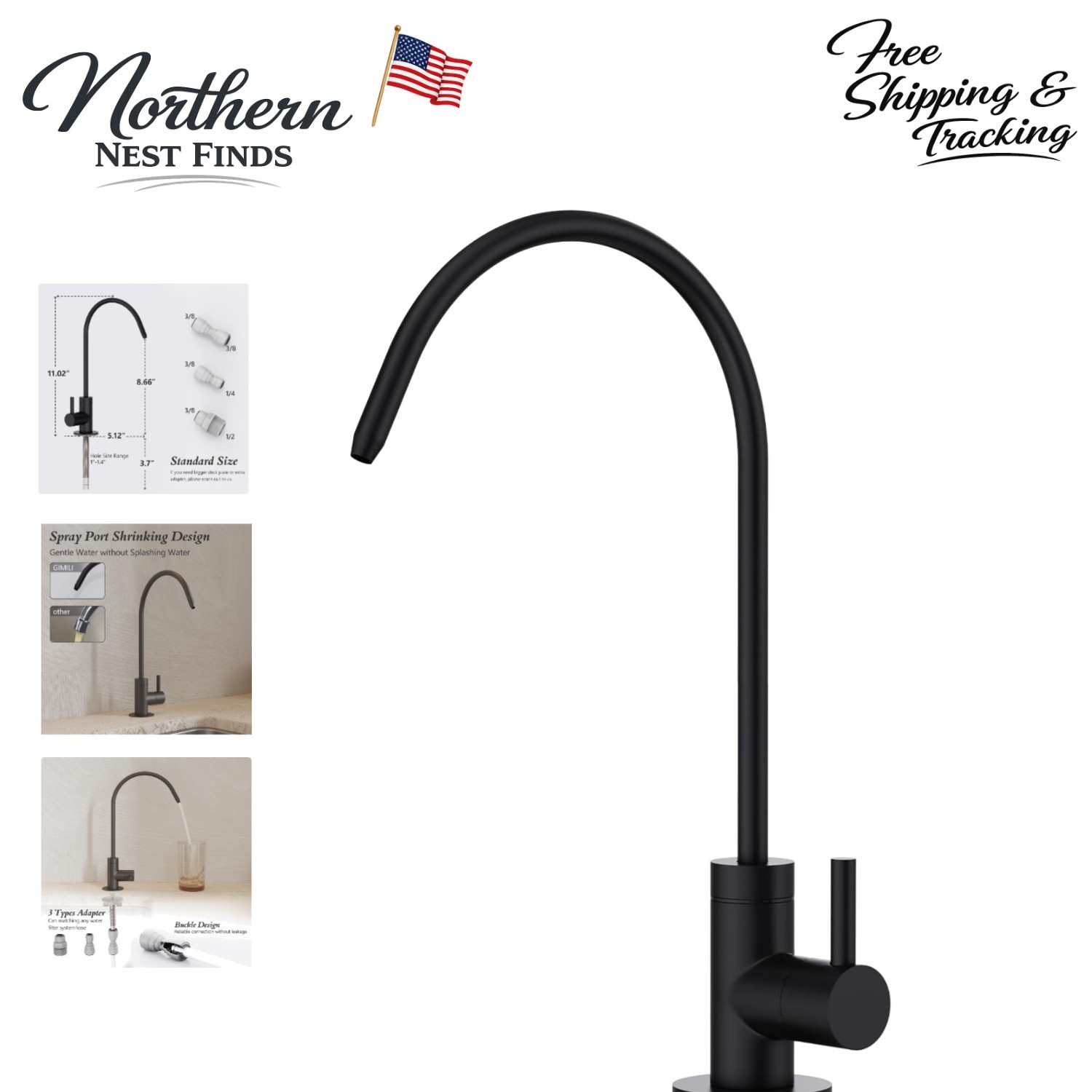 Durable Kitchen Water Filter Faucet with 1.8 GPM Flow Rate and Built-In Filter