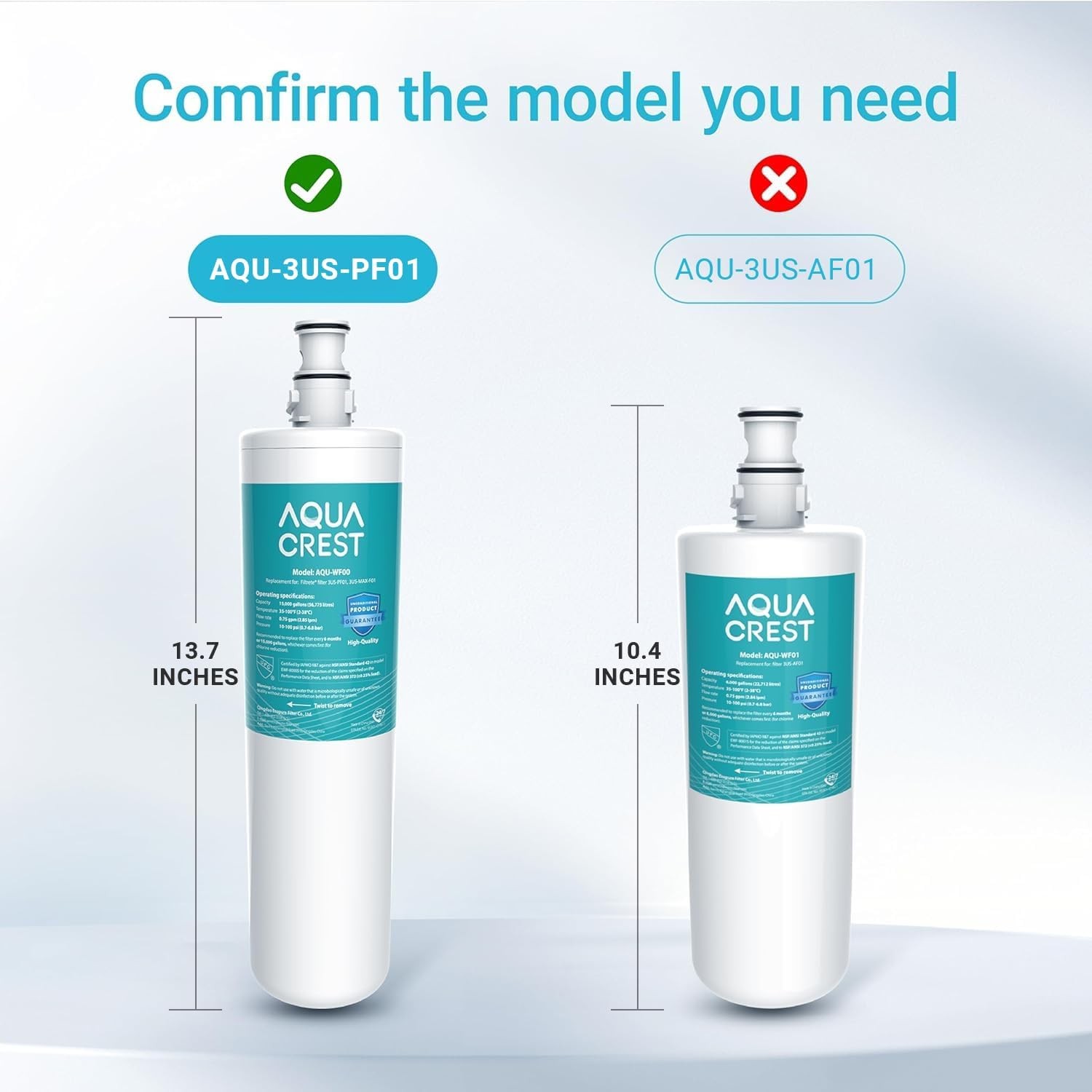 AQUA CREST 3US-PF01 Under Sink Water Filter，Pack of 6