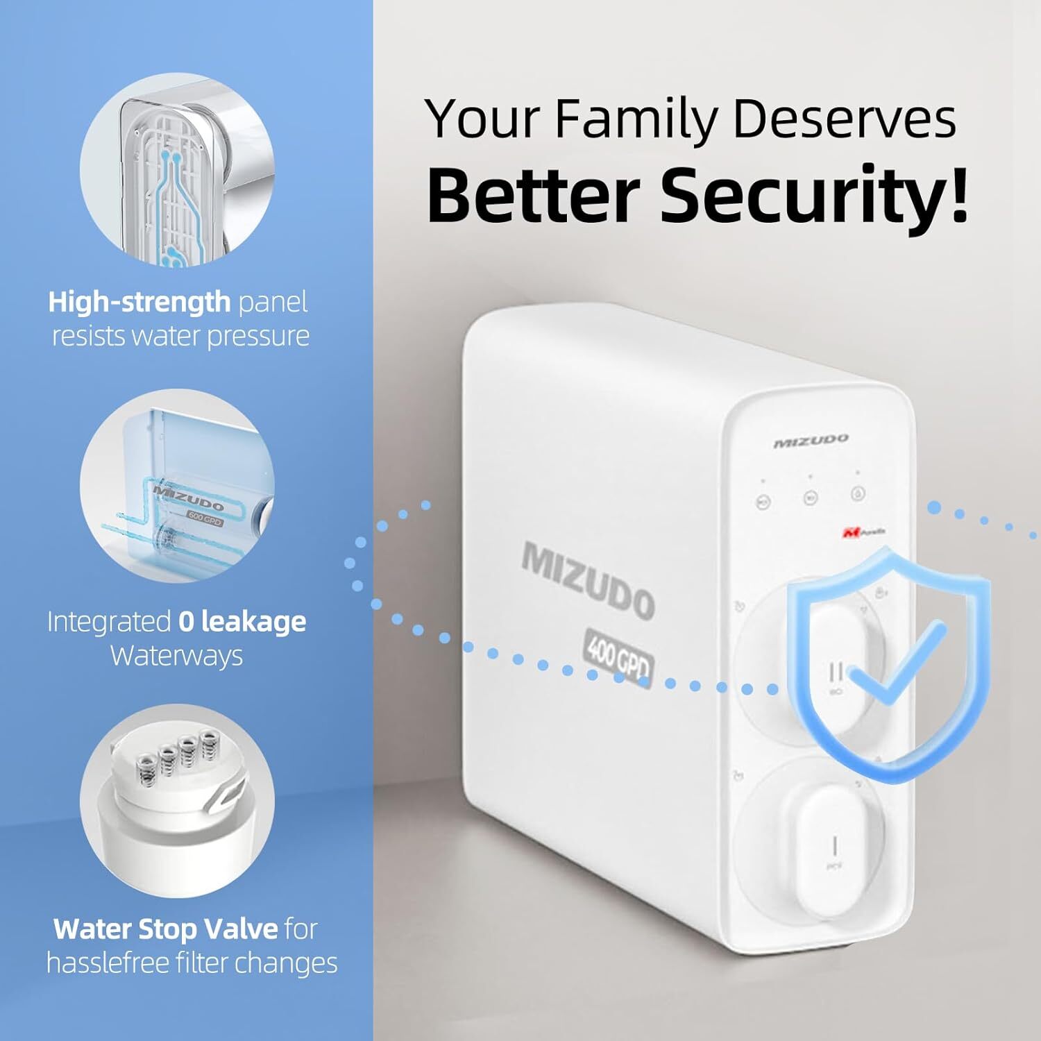 600GPD MIZUDO 8-Stage Tankless Reverse Osmosis Water Under Sink Filter Quiet