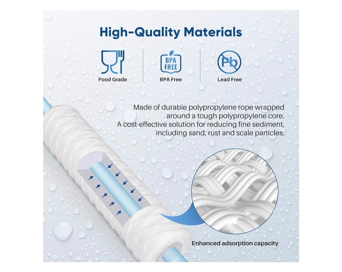 4 PACK PUREPLUS 5 Micron 10″x2.5″ Whole House String Wound Sediment Filter PPW10