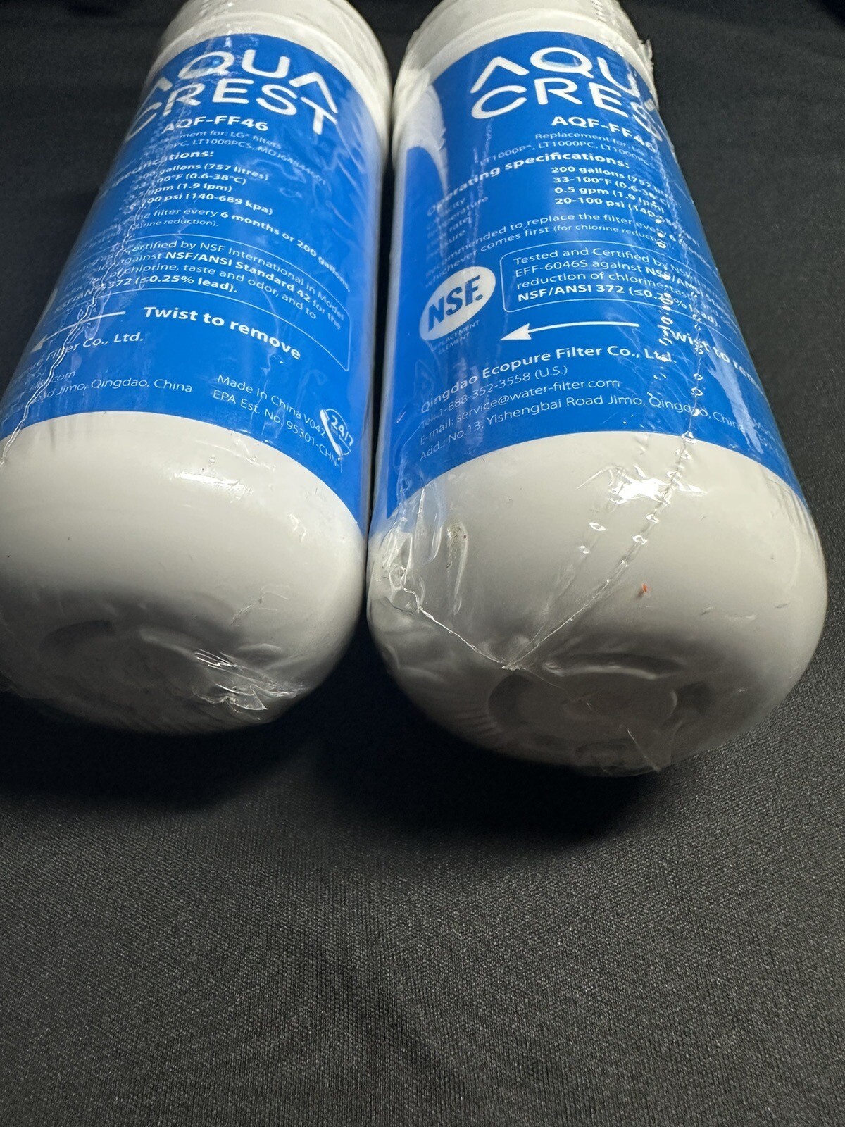 2PC Aqua Crest AQF-FF46 LG Filter Replacement-LT1000P/LT1000PC/LT1000PCS