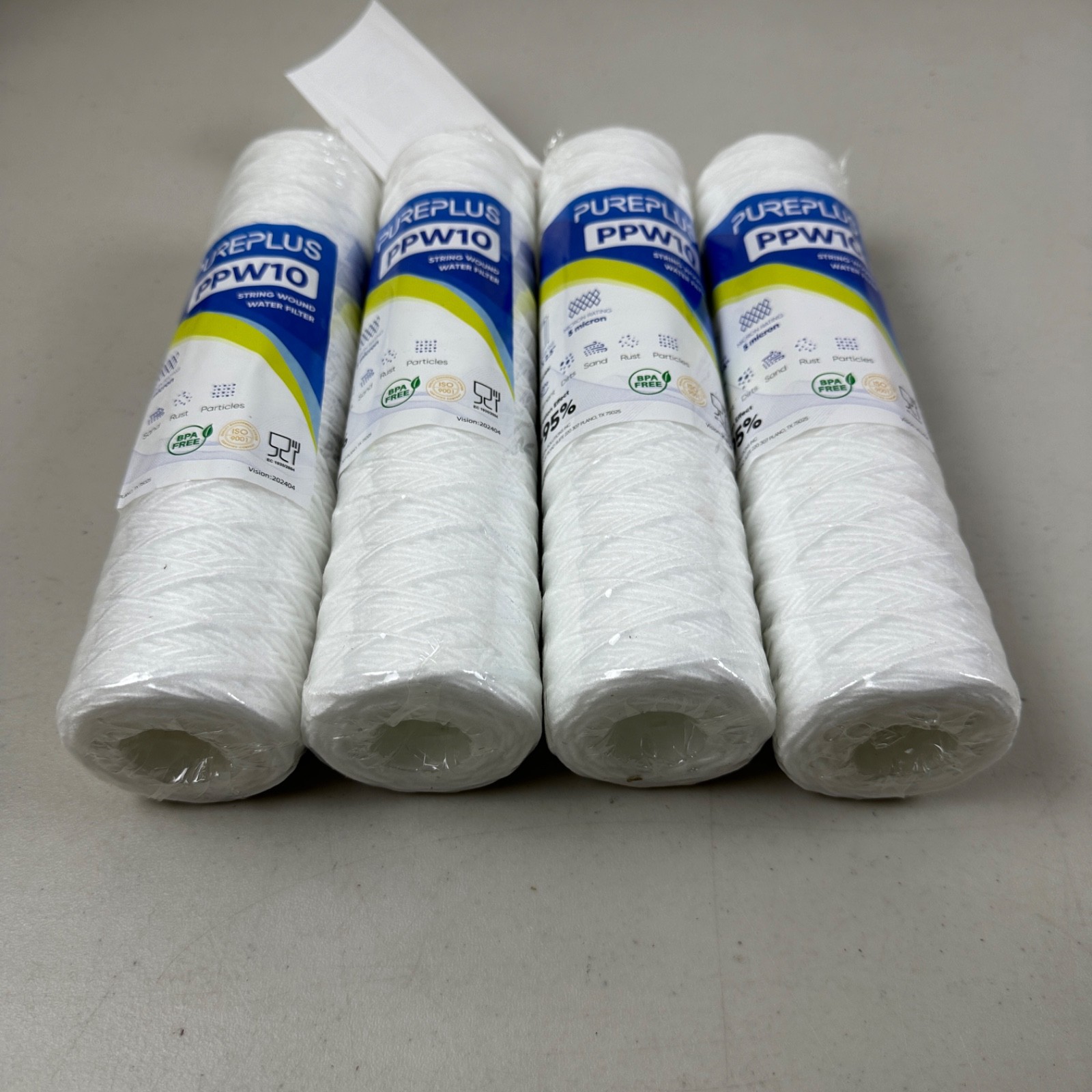 4 PACK PUREPLUS 5 Micron 10″x2.5″ Whole House String Wound Sediment Filter PPW10