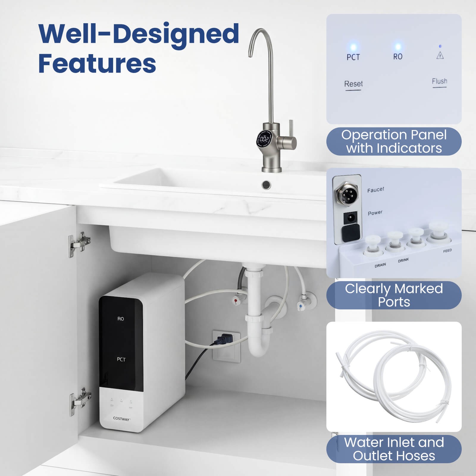 600 GPD Tankless Under-Sink RO System with 8-Stage Filtration & Smart LED Faucet