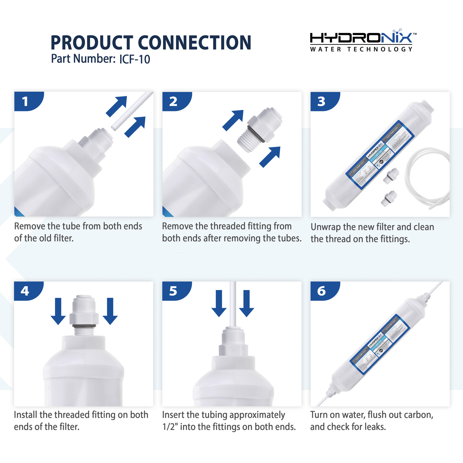 RO Post Polishing Fridge Ice Inline Coconut GAC Water Filter, 2000 Gal, 1/4″ NPT