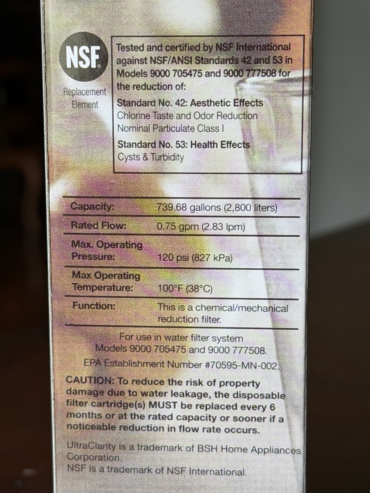Bosch Thermador UltraClarity Water Filter REPLFLTR10 9000194412 New Sealed