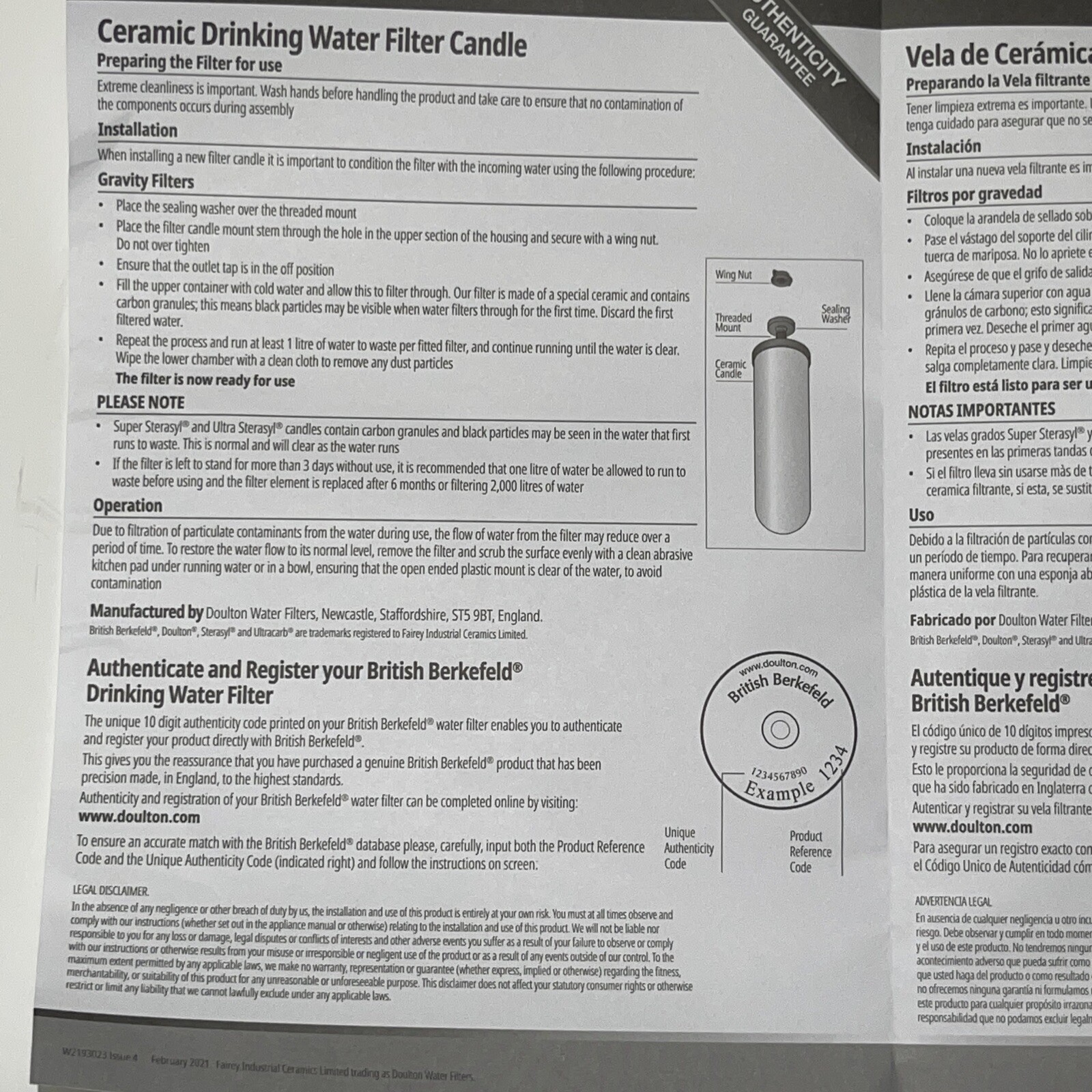 Doulton Ultra Sterasyl Ceramic Gravity Water Filters 7” 2 Pack British Berkefeld