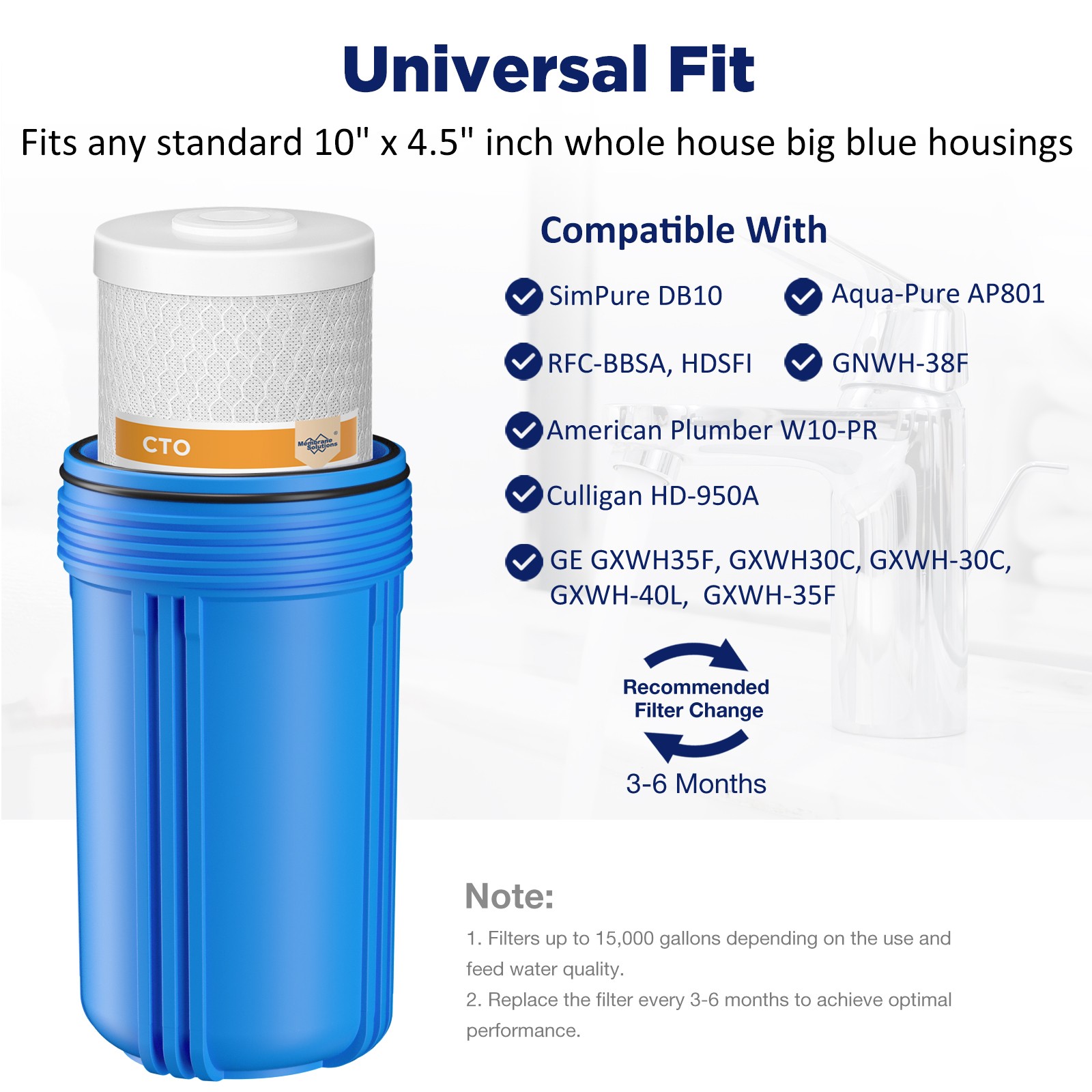4 Pack 10″ x 4.5″ Whole House Carbon Block Water Filter Replacement Fit GXWH40L