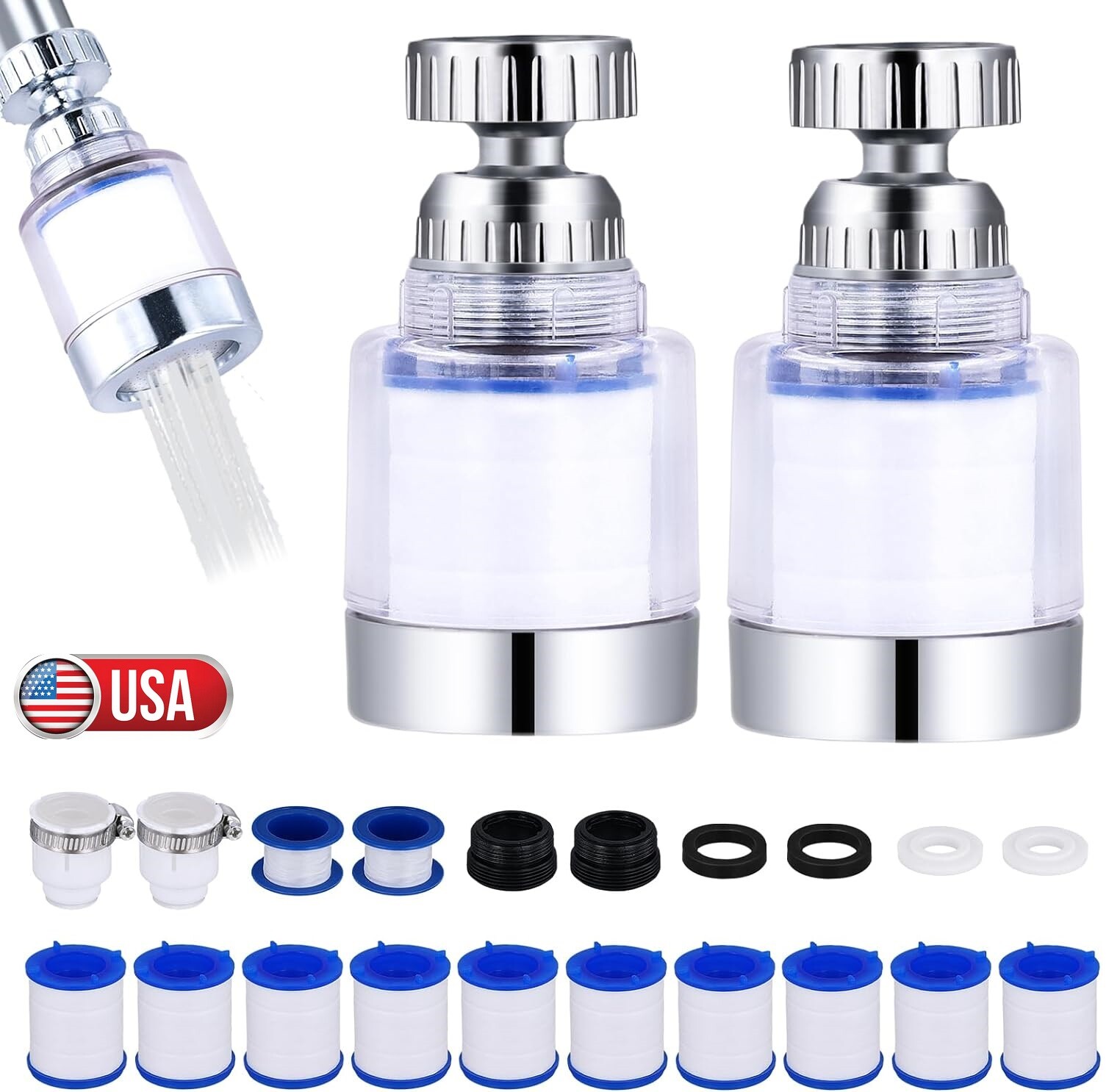 2×Faucet Water Filter System Kitchen Sink Mount Filtration Tap Purifier Clean US
