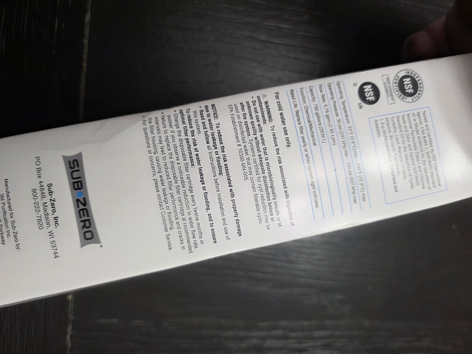 Sub-Zero 4204490 Water Filter Replacement Cartridge New In Box. 🔥