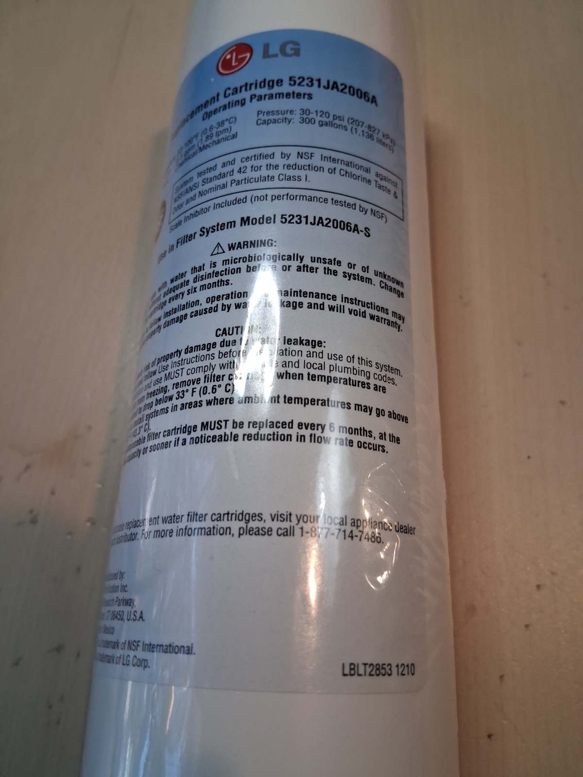 OEM LG 5231JA2006a 300 GAL Cap Refrigerator Water Filter Cartridge FREE SHIPPING