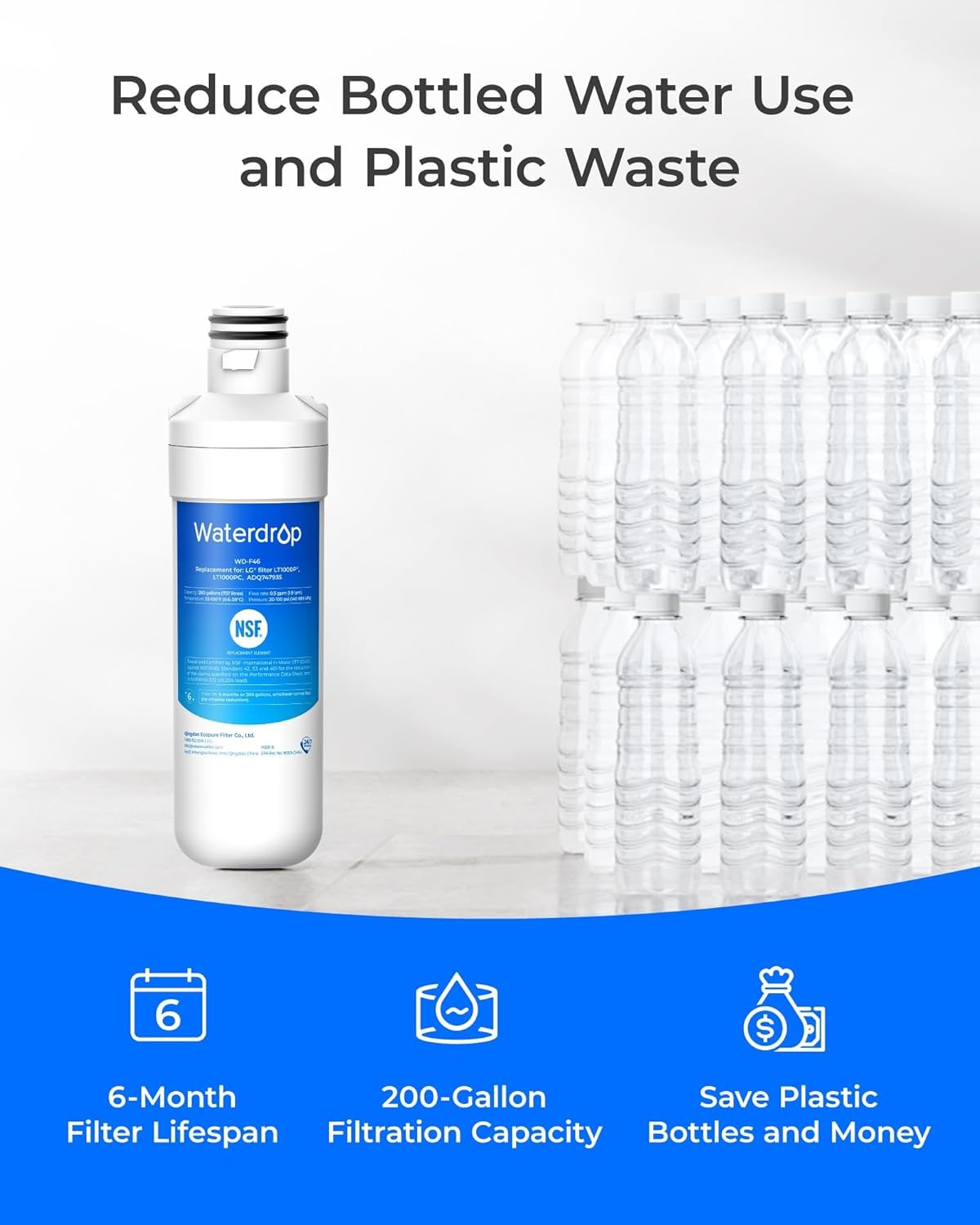 Waterdrop Replacement for LG® LT1000P® ADQ74793501 Refrigerator Water Filter
