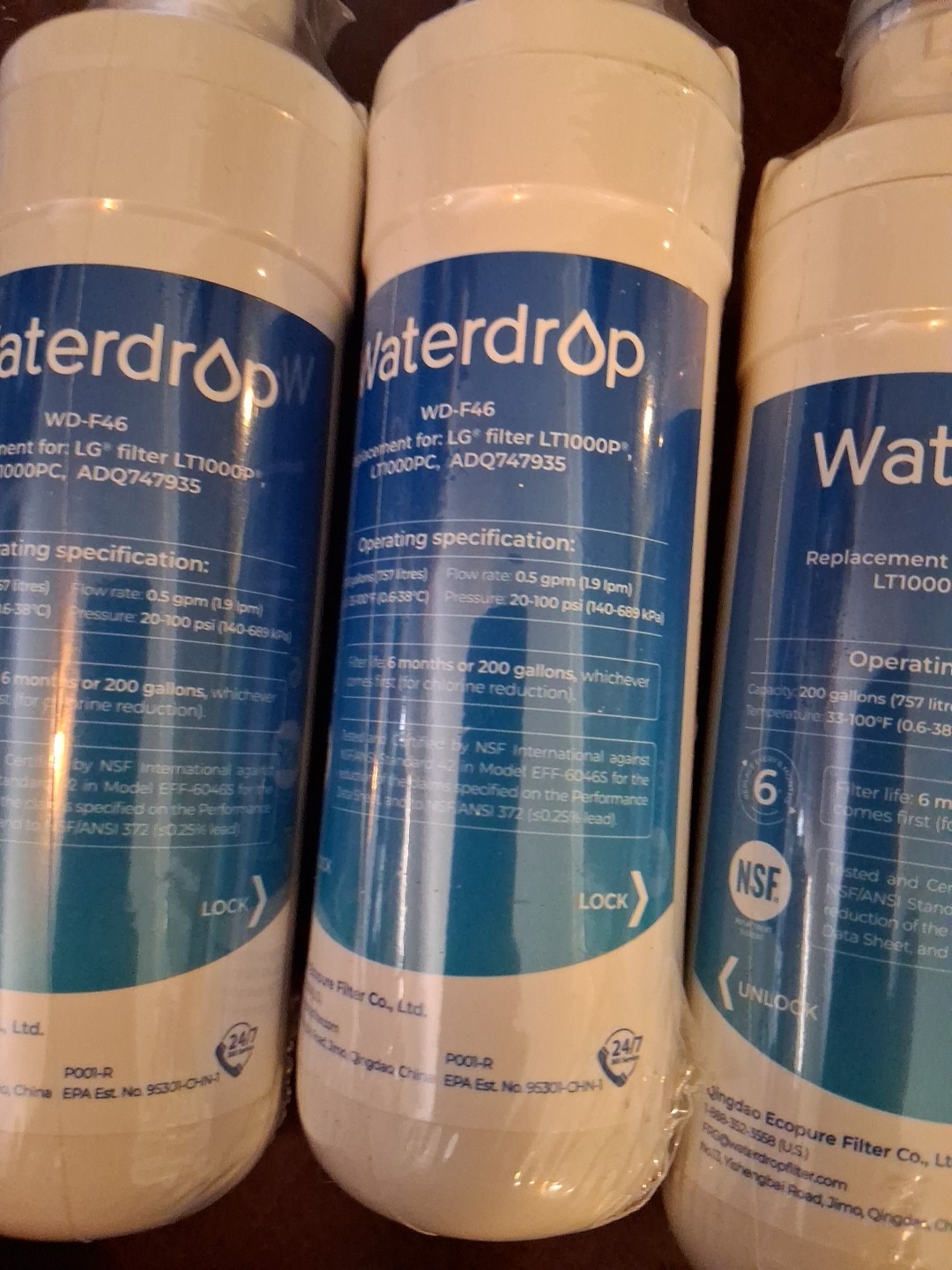 Waterdrop WD-F46 Refrigerator Water Filter 3PK For LG LT1000P LT1000PC New #31