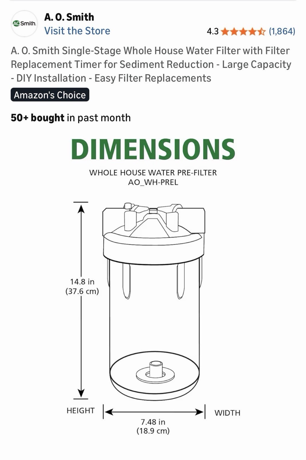 A. O. Smith Single-Stage Whole House Water Filter with Filter Replacement Timer