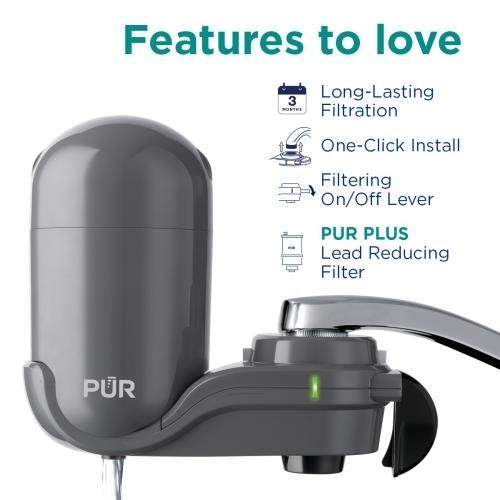 PUR PLUS Vertical Faucet Mount Water Filtration System FM2500V Gray
