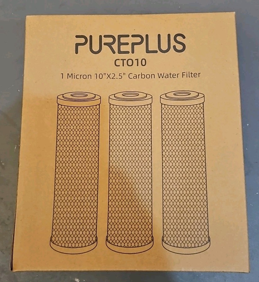 PurePlus 10″ x 2.5″ Carbon Block Water Filter 1 Micron CTO10 – 3 PACK
