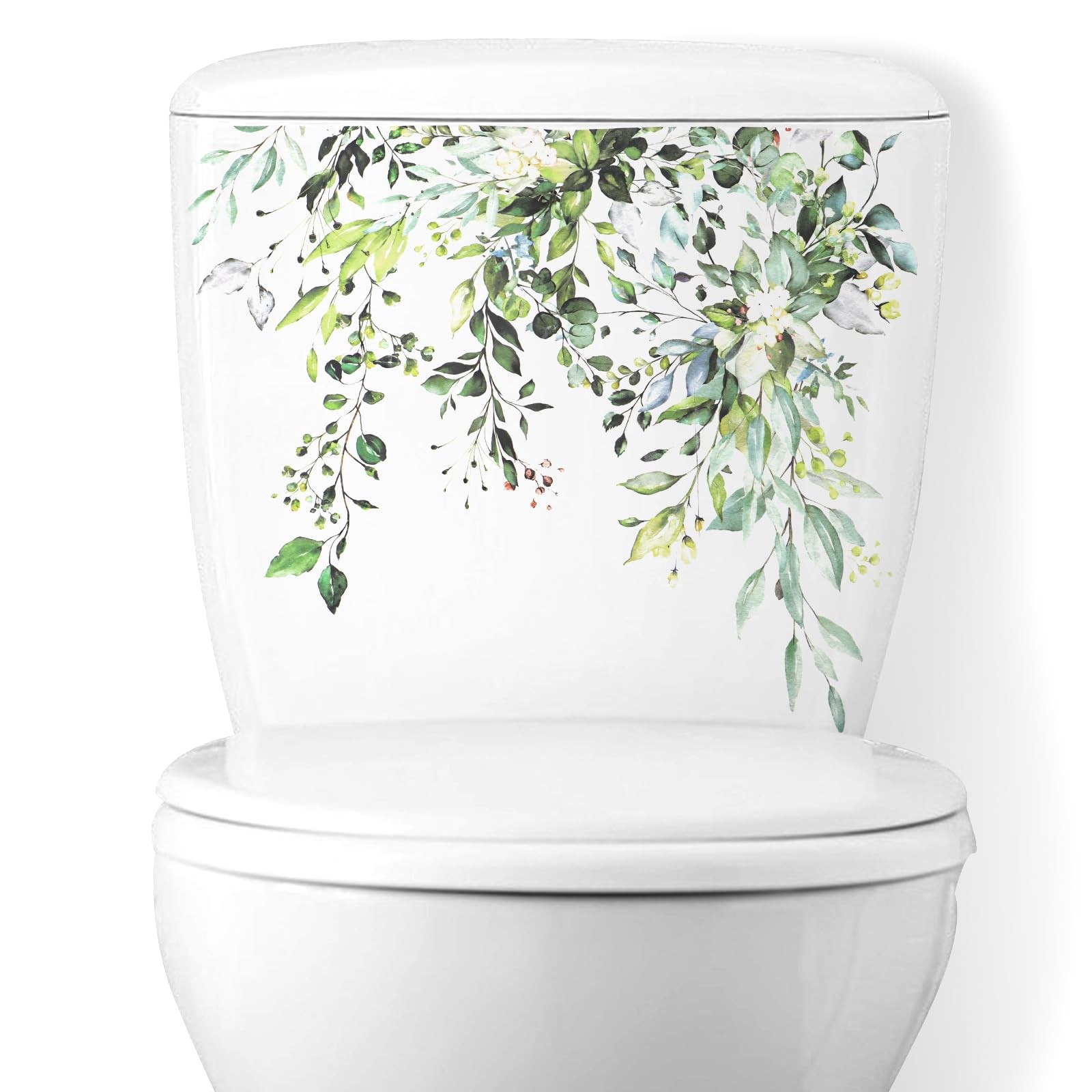 Green Plant Leaves Flowers Toilet Seat Lid Stickers, DIY Removable Toilet Sticke