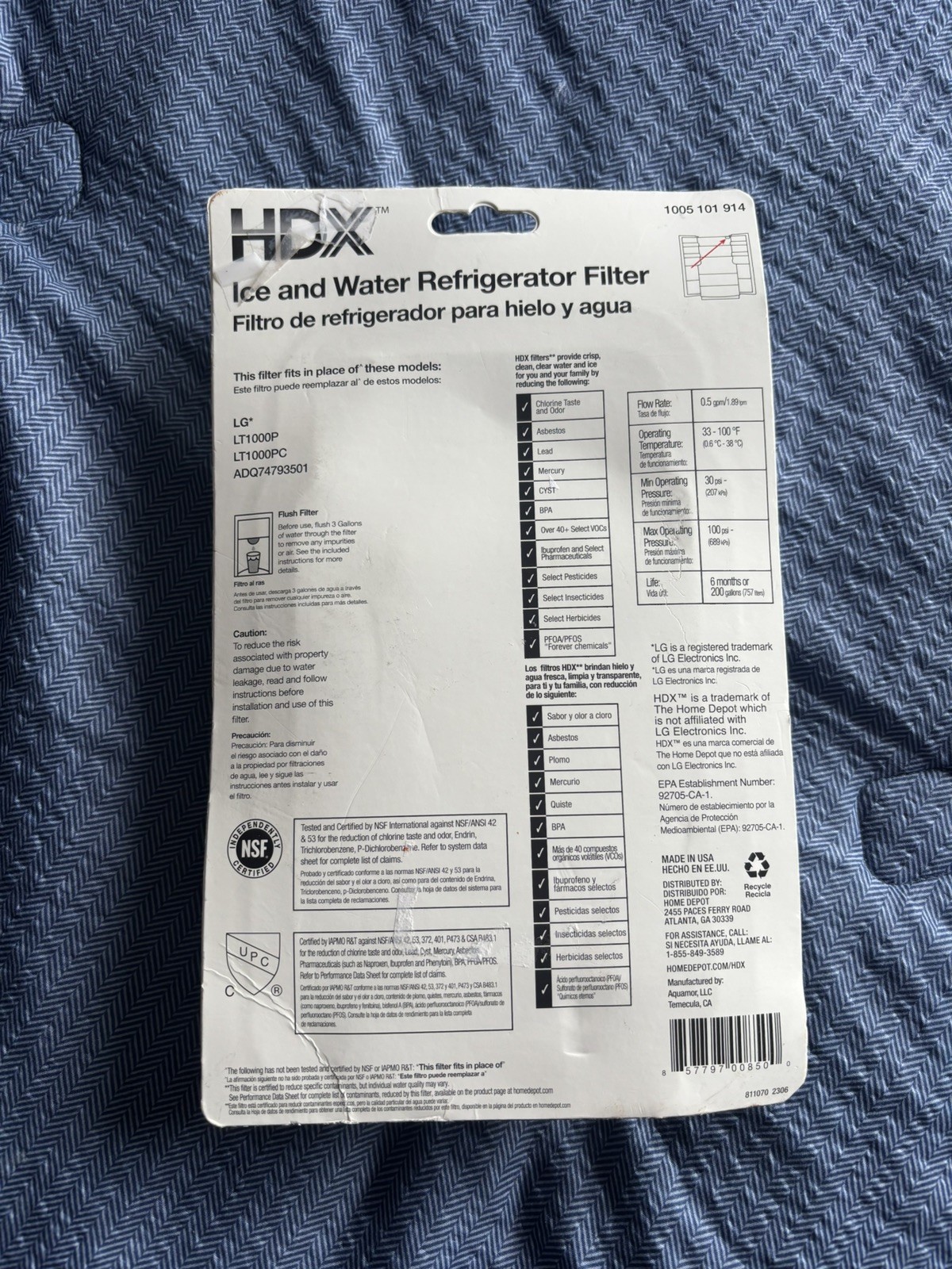 HDX FML-5 Premium Refrigerator Water Filter Replacement Fits LG LT1000P (2-Pack)