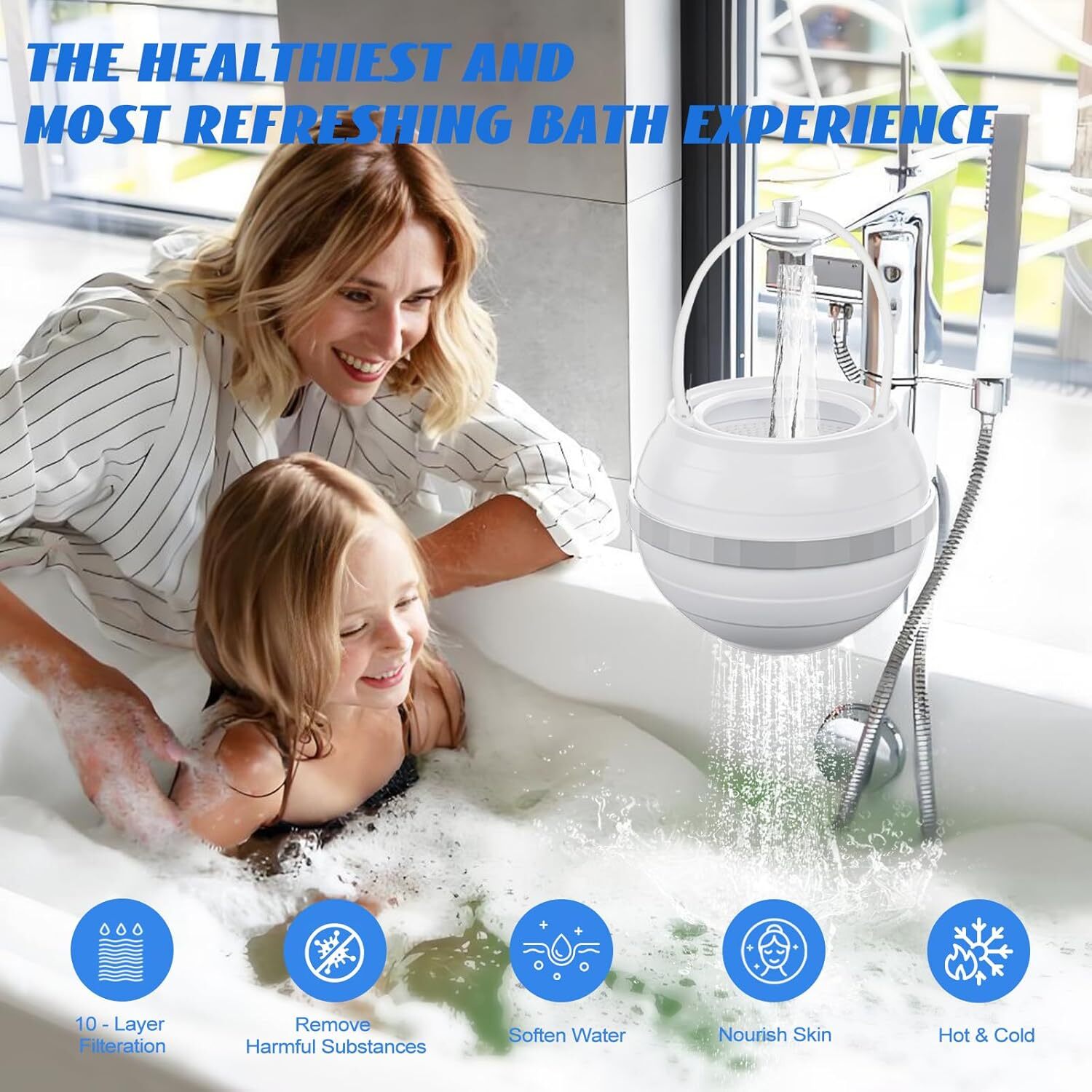 FEELSO Bath Filter for Tub Faucet, Bath Water Filter with 2 Filter Cartridges