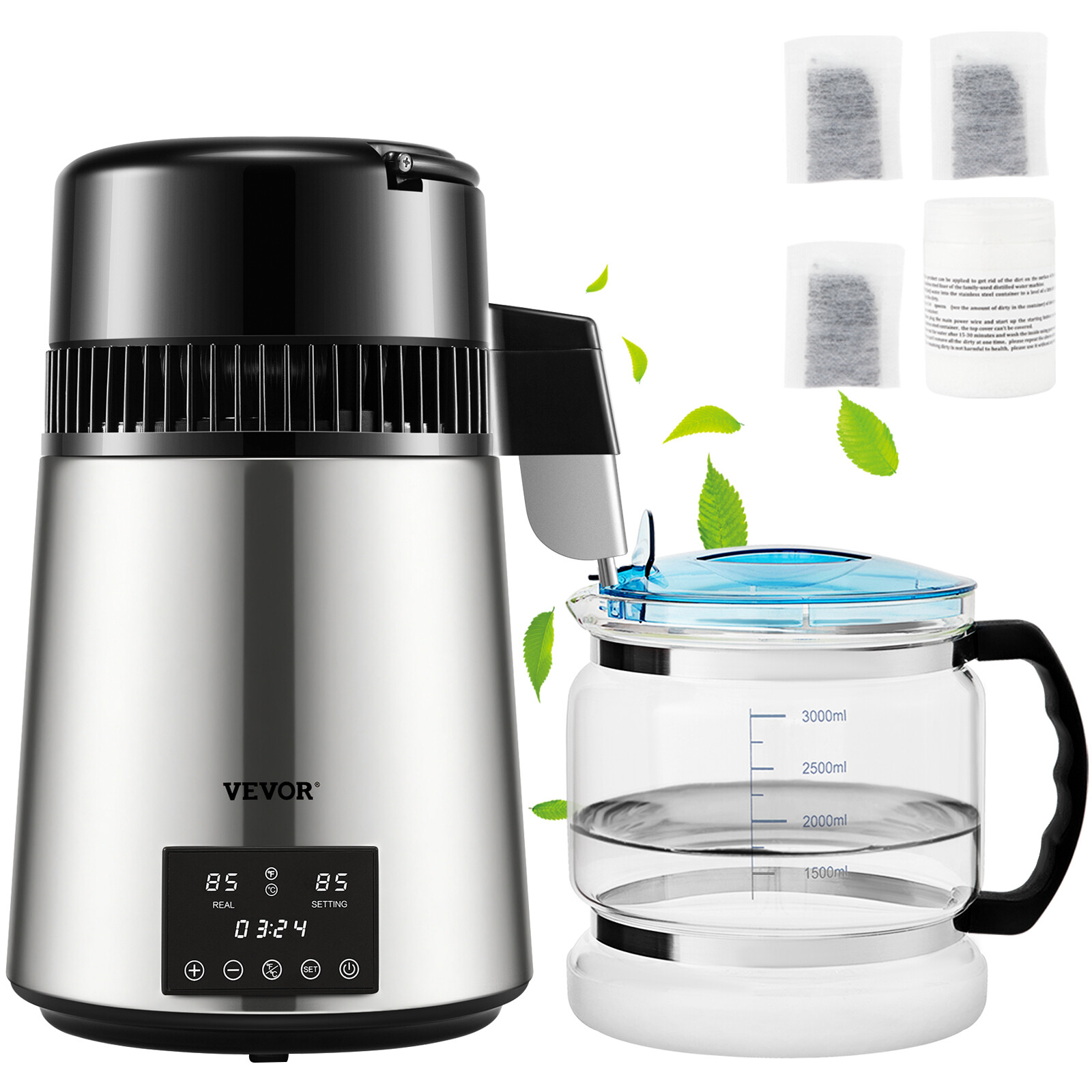 4L Water Distiller Distilled Water Maker Filter 1 L/H w/ Timing Dual-Temp Silver
