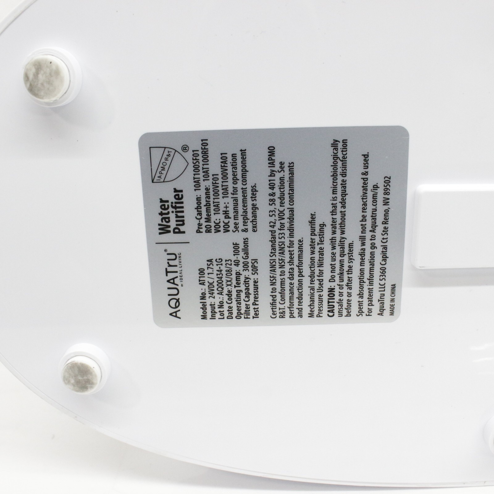 Aquatru Carafe Countertop Reverse Osmosis Water Purifier AT100 Missing Carafe