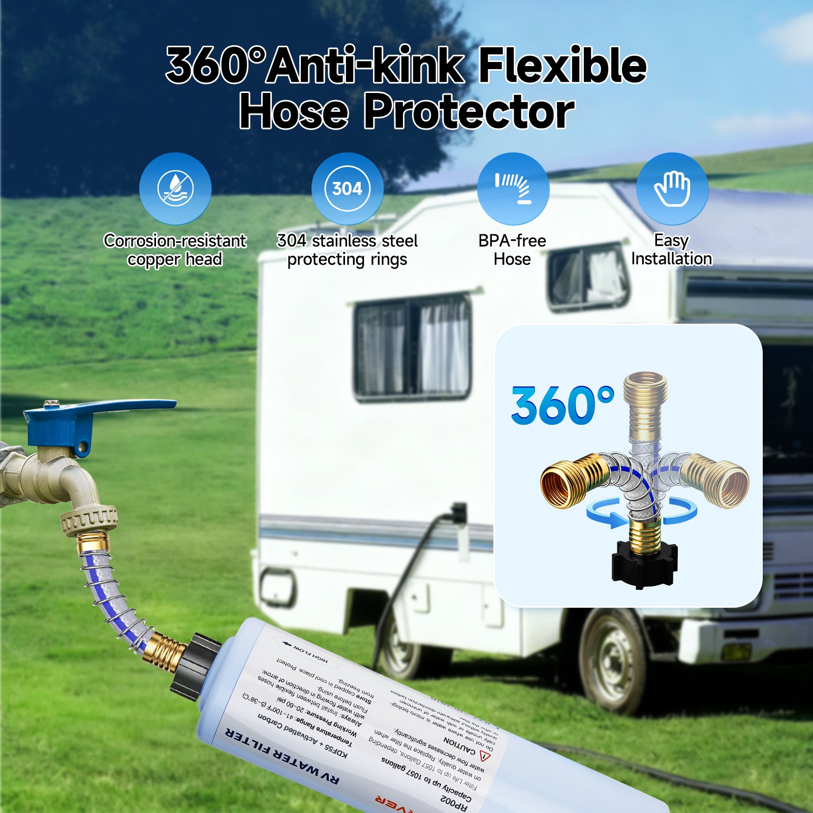 KingRVer Water Filter Hose Protector RV Inline Hose Water Filter Camper Filter