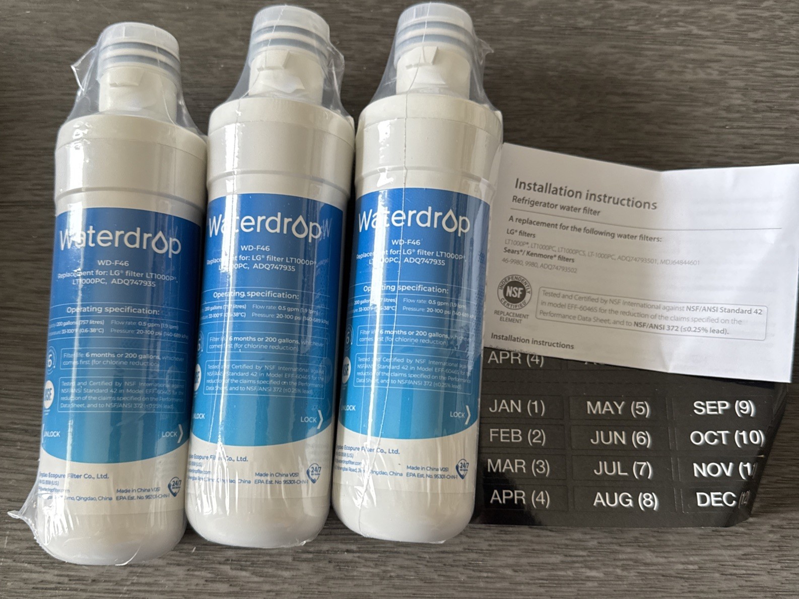Waterdrop WD-F46 Replacement For LG LT1000P, ADQ747935 New Sealed Set of 3