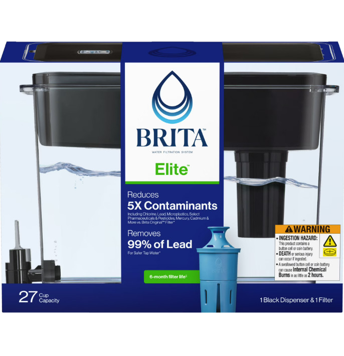 Brita Extra Large Ultramax 27-cup black water dispenser with 1 Elite filter