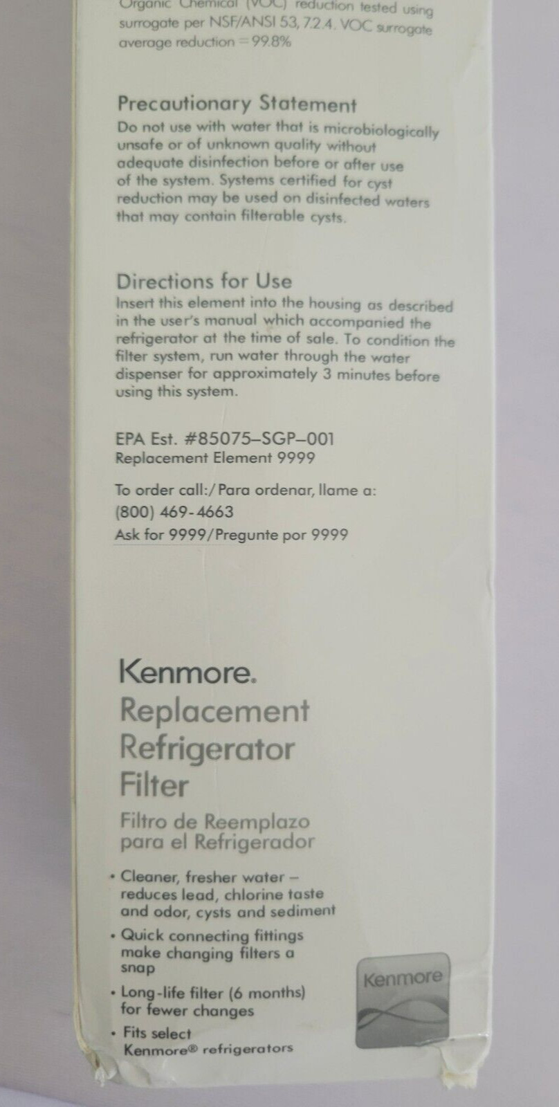 Kenmore 9999 Replacement Refrigerator Water Filter 46-9999 Brand New 1 Box