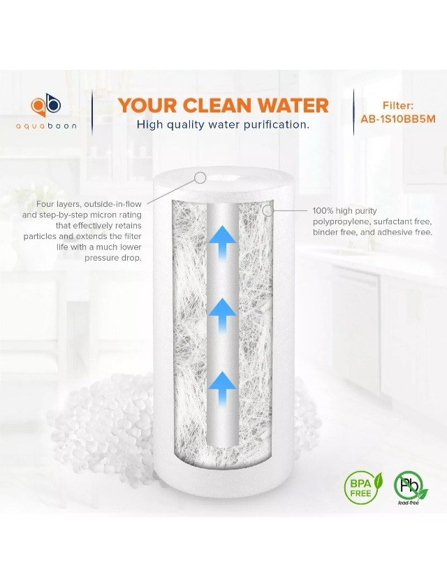 Aquaboon Sediment Water Filter Cartridge Whole House Big Blue 5 Micron 10″x4.5″
