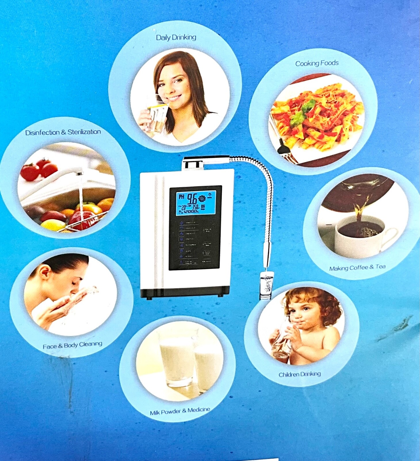 MULTIFUNCTIONAL WATER Ionizer PH 2.8-11 LCD Touch Control Alkaline Acidic