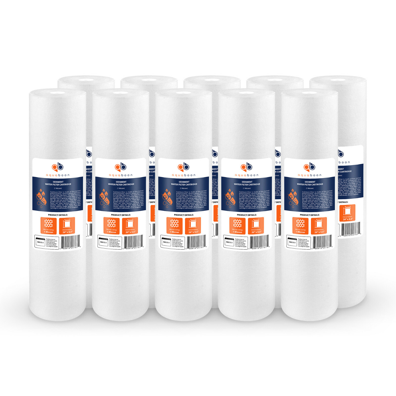 10PK of Big Blue 1 Micron 20″ x 4.5″ Sediment Water Filter Cartridge by Aquaboon
