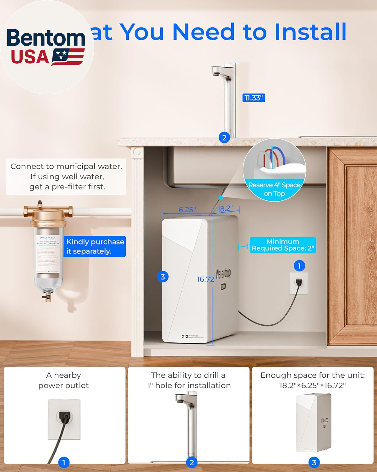 X12 Alkaline Mineral Reverse Osmosis System, NSF/ANSI 42&58&372 Certified, 1200