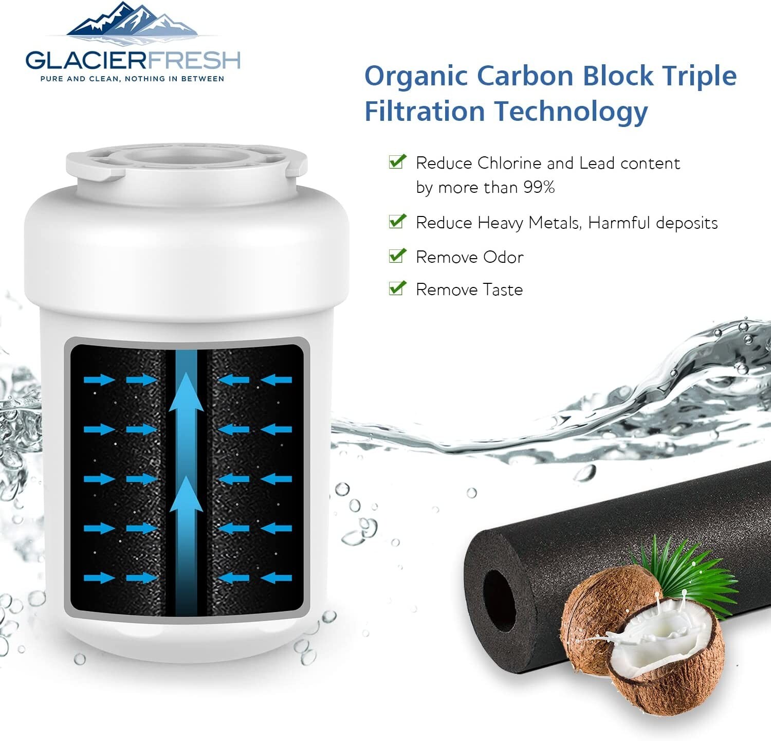 3PK Lifefilter MWF Water Filters fits GE Refrigerators, NSF 42 Replacement