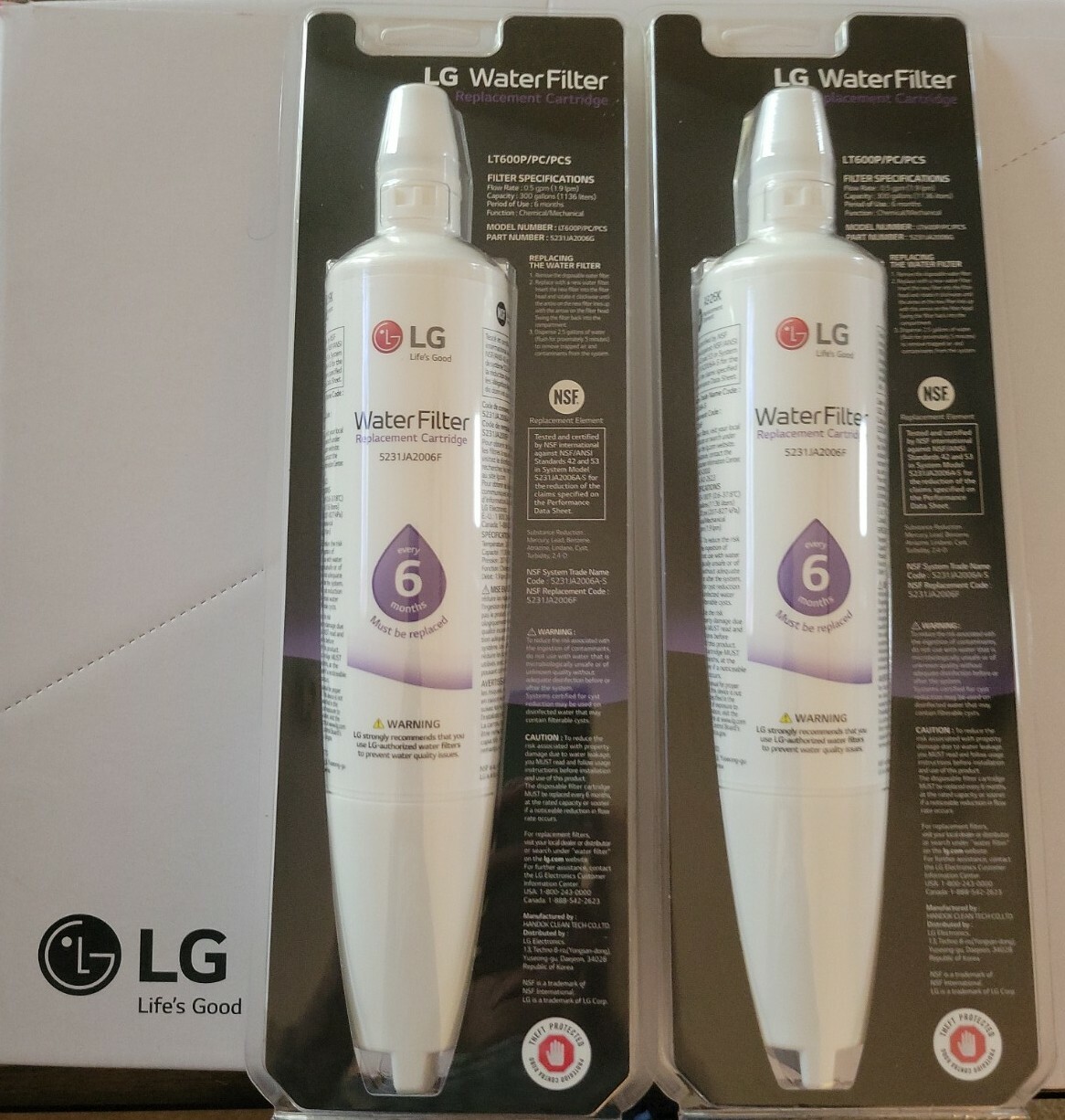 (2 PACK) LG LT600P/PC/PCS Refrigerator Water Filter Genuine OEM 5231JA2006F