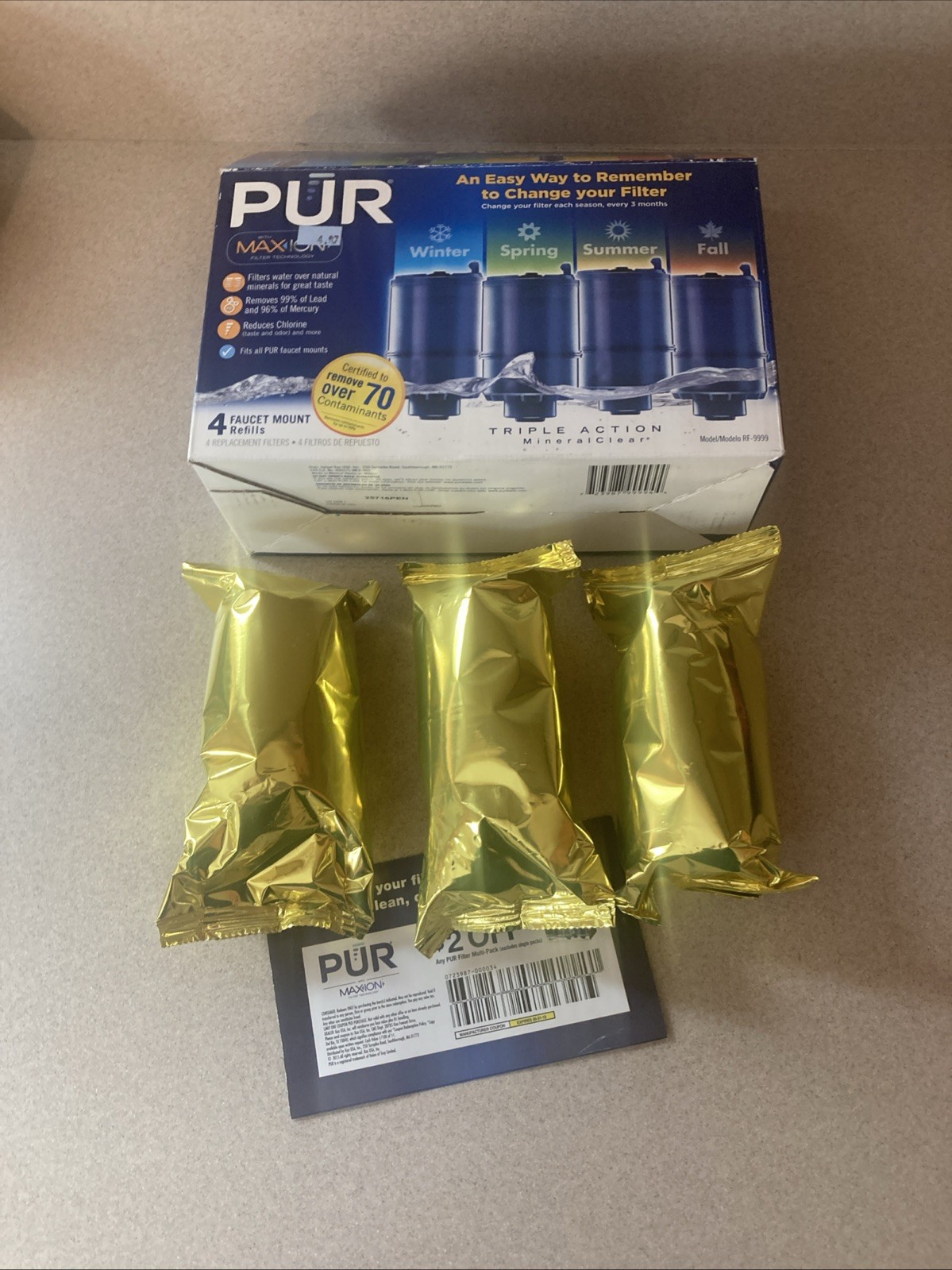 3 pk Pur Maxion RF-9999 Faucet Mount Replacement Water Filters Gold Pack