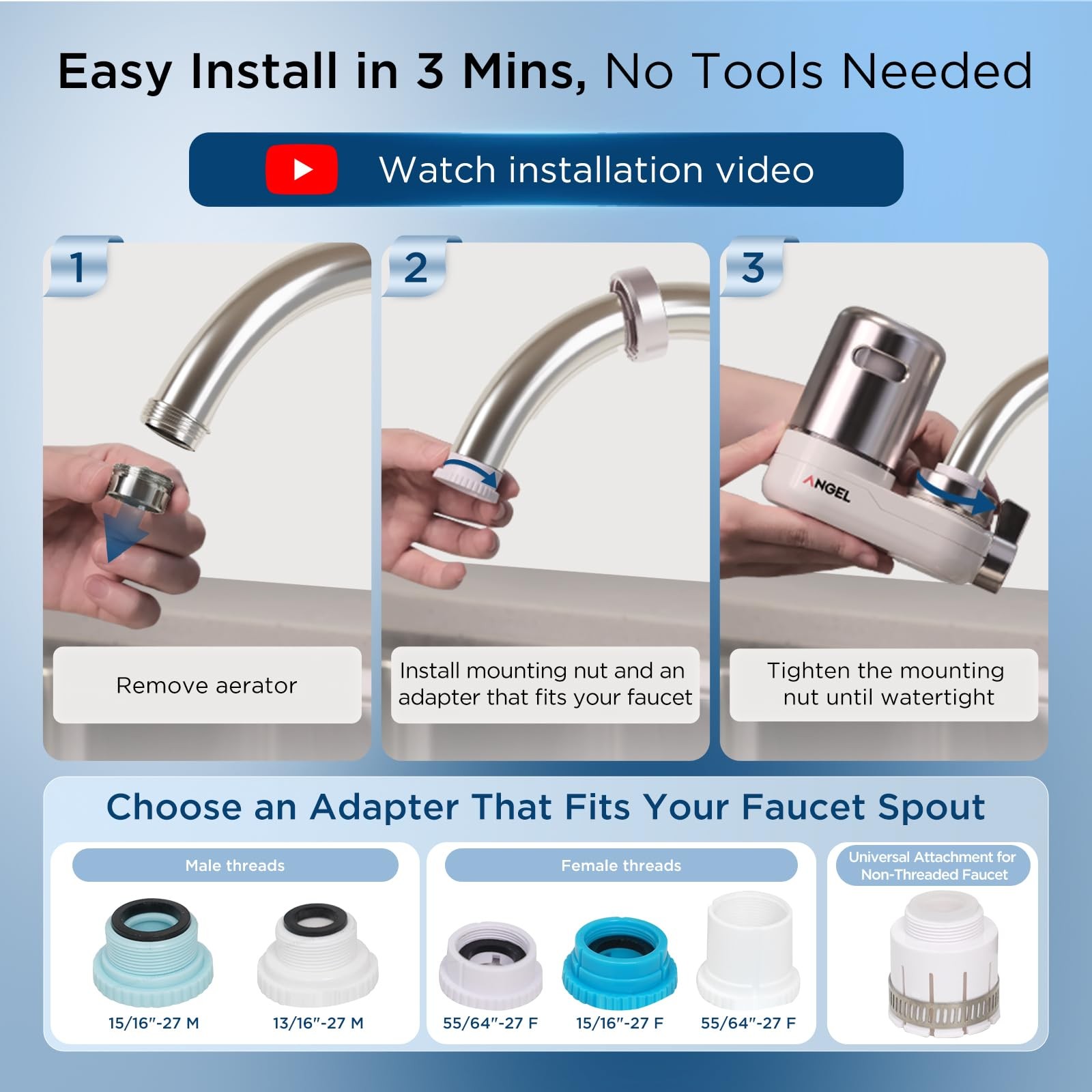CF30 Faucet Mount Water Filter Reduces 98% Chlorine Lead Rust 350 Gallons Rose