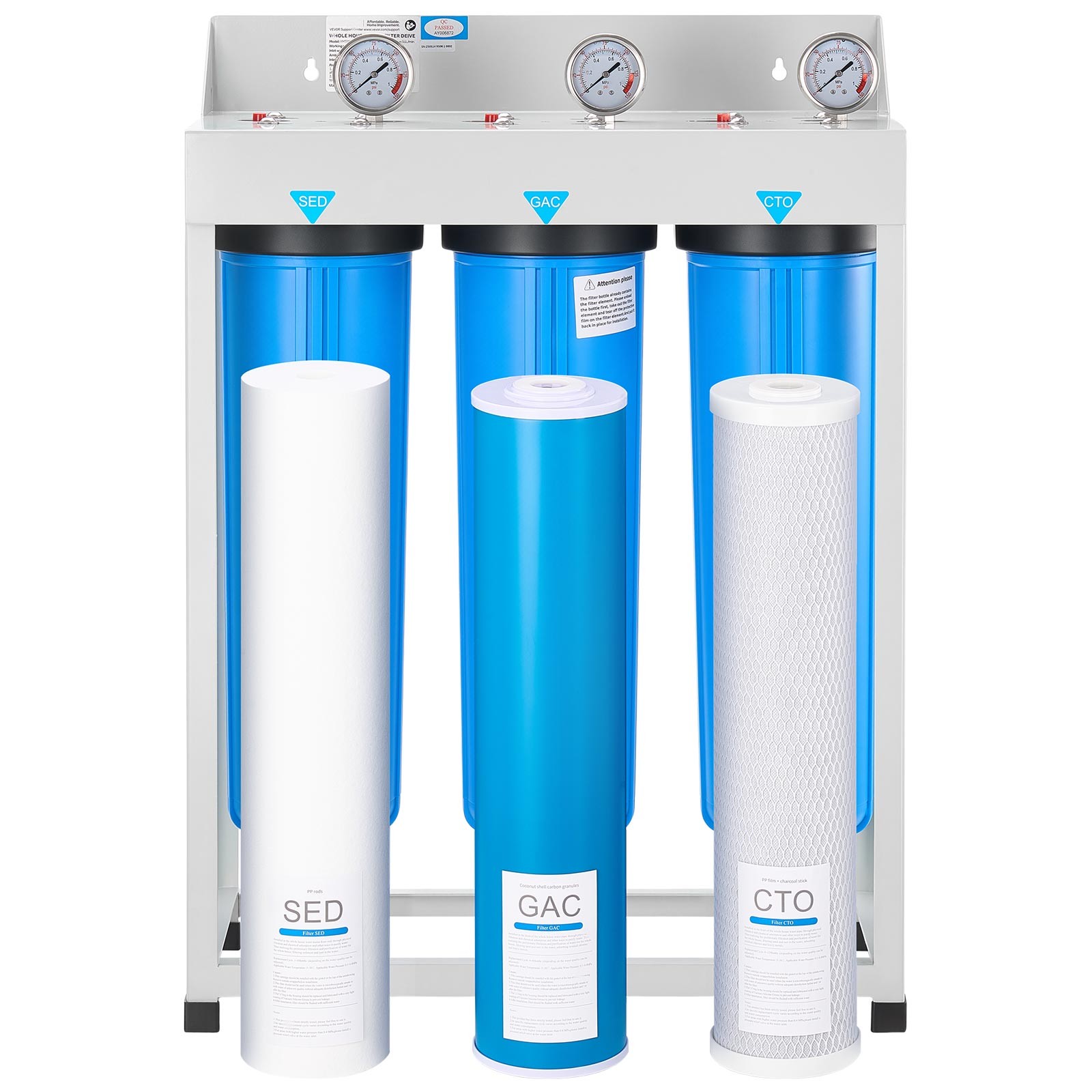 3-Stage Whole House Water Filter System 4.5″x20″ GAC Reduce Chlorine Odor