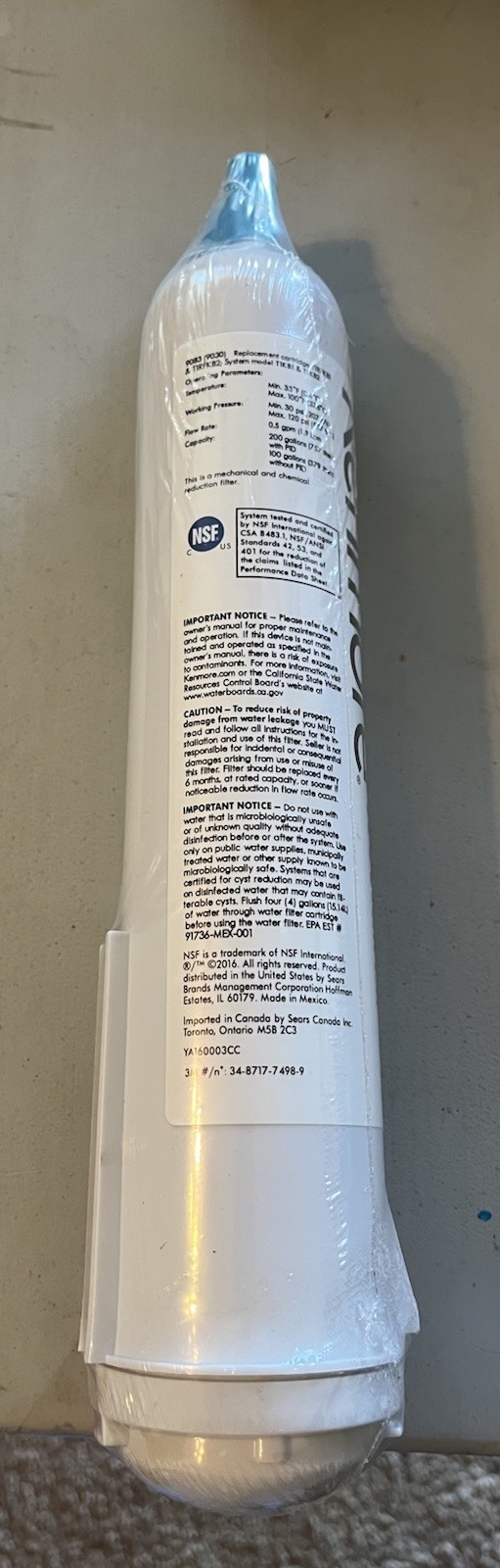 Kenmore 460-9083 Replacement Refrigerator Water Filter