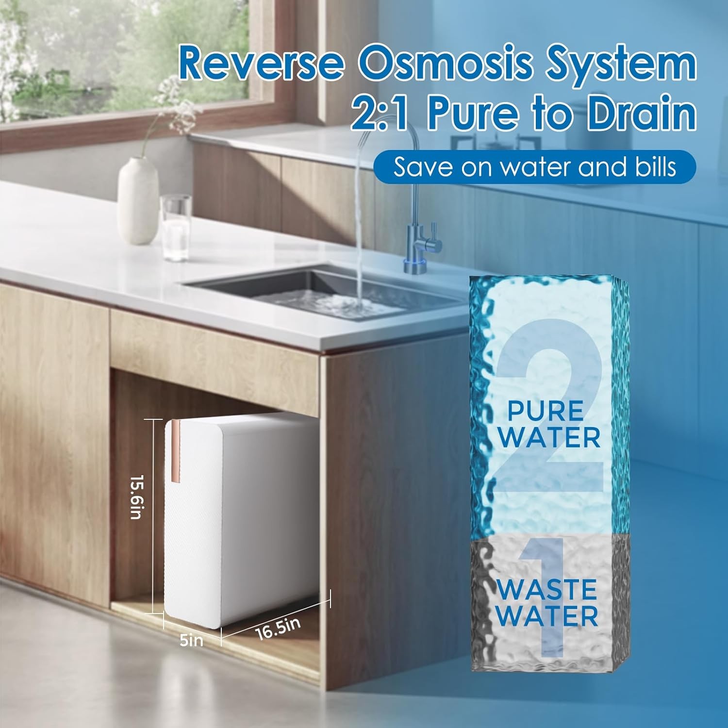 600 GPD Tankless Reverse Osmosis Water Filter NSF/FC/SGS Certified Under-Sink