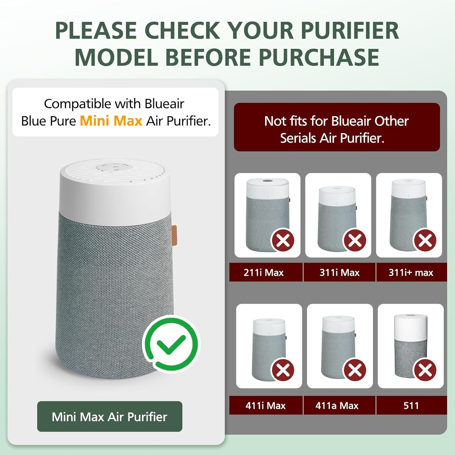 2 Pack Mini Max Replacement Filter Compatible with Blueair Blue Pure Mini Max Ai