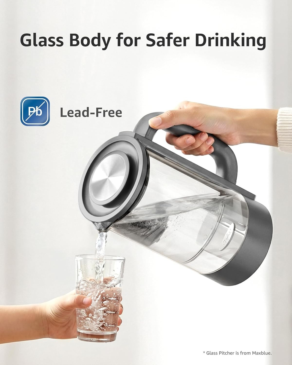 Maxblue GPWD Glass Water Pitcher Compatible with Waterdrop M6H RO System, Grey