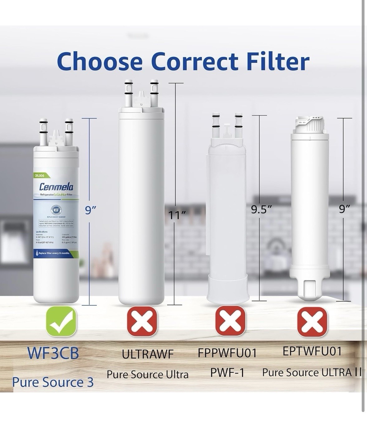 WF3CB Replacement Water Filter, Compatible Frigidaire 3 pack (see Description)
