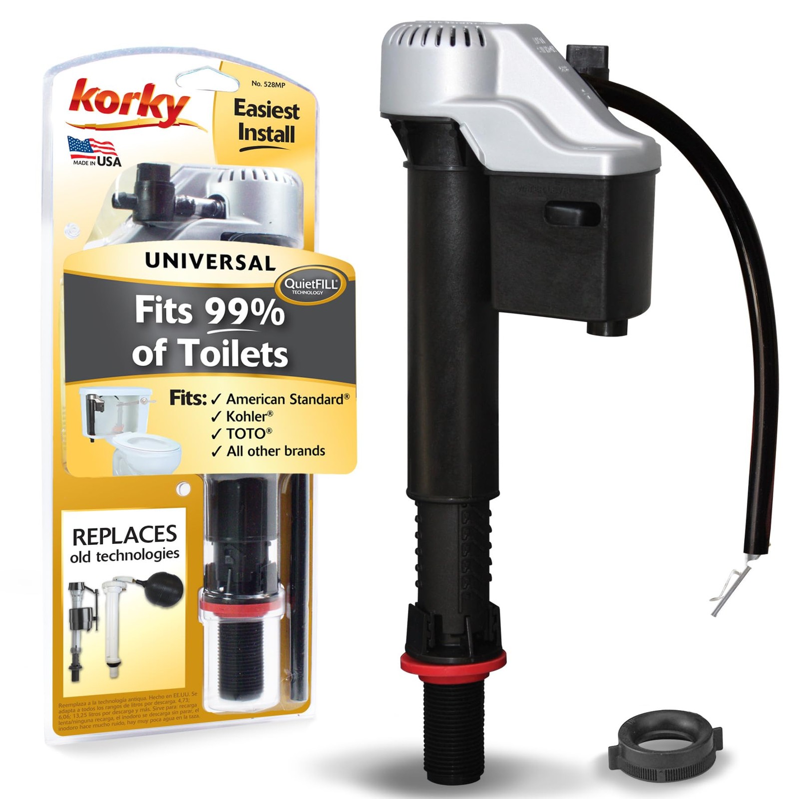 QuietFILL Platinum Toilet Fill Valve Universal Fits 99% of Toilets Easy Hei…